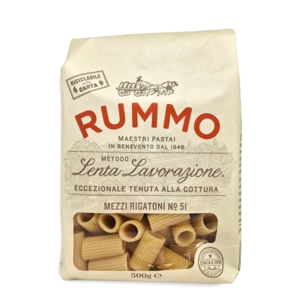 Rummo Mezzi Rigatoni N.51 Makaron z Semoliny Durum 500g - włoska klasyka rodem z Benevento